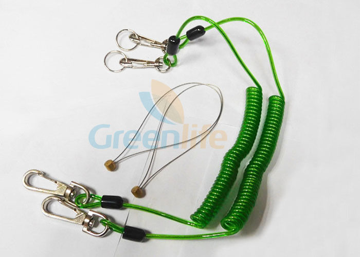 Green Tool Safety Lanyards , Plastic Coiled Lanyard Cord