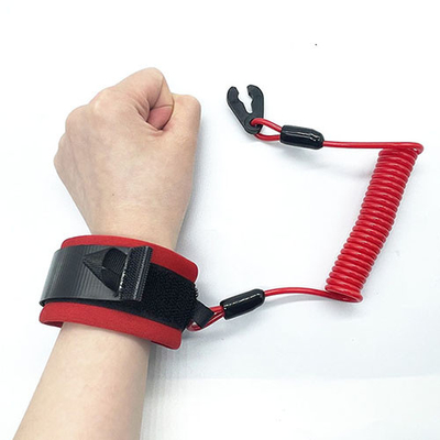 1.6M Expanding Red Jet Ski Engine Stop Coil Rope With Soft Heavy Wrist Strap