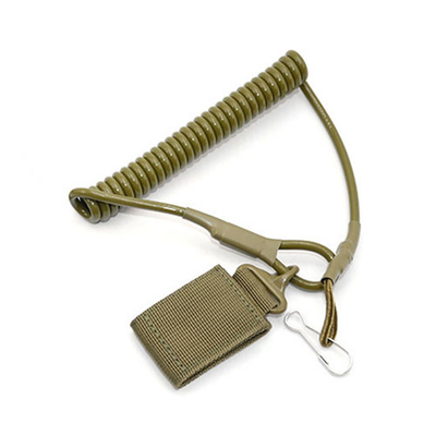 Khaki Green Elastic Coil Lanyard Sling Secure Dropping Protection For Pistols