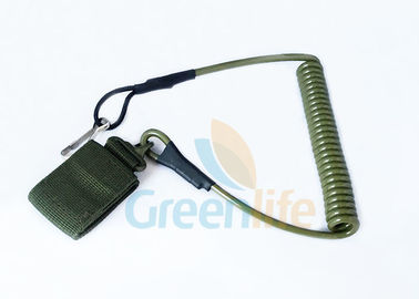 Army Green Strong Tactical Coil Tool Lanyard PU Retention For Protection