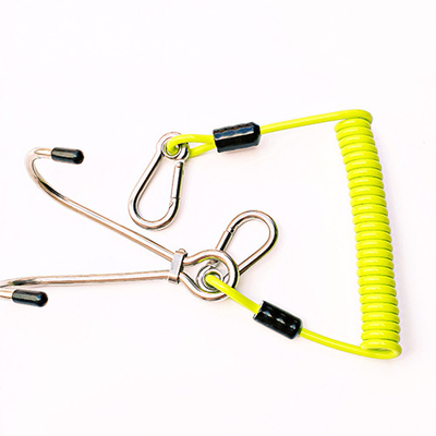Deap Sea Diving High Tensile Wire Coil Lanyard Stainless Steel Double Head Flow Hooks
