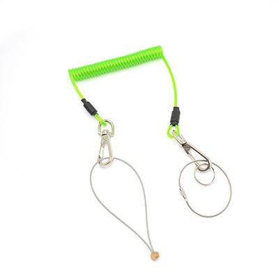 Hot Transparent Green Steel Wire Coiled Spring Lanyard With Swivel Hooks And Loop