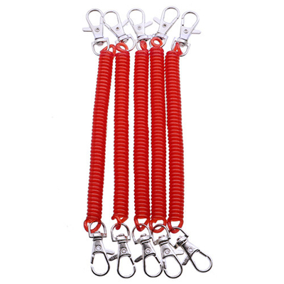 Translucent Red Plastic Spiral Coils Rope Extend 1m With Snap Hooks