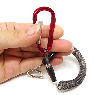 Steel Wire High Security Spiral Coil Lanyard With Carabiner / Key Ring