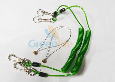 Green Tool Safety Lanyards , Plastic Coiled Lanyard Cord For Scaffolding