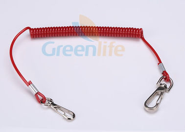Stretchable Red Coil Tool Lanyard With Swivel Clips Custom Retainer