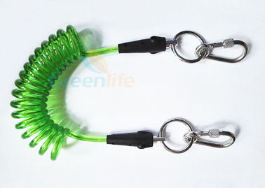 PU Coated Stainless Steel Coil Tool Lanyard Tether Transparent Green 1.5 Meter