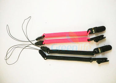 Original Pink Spring Coiled Key Lanyard PU Material Leash With Loop / Clip