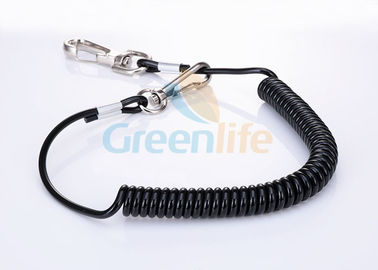 Heavy Duty Tether Cord Steel Reinforced Black Polyurethane Coiled Jacket With Snaps