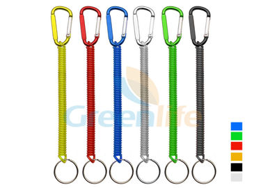 Plastic Spiral Cord Wire Fishing Tool Holder With Colored Carabiner / Split Ring