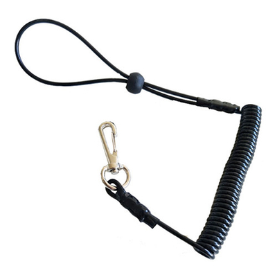 Black Wire Expandable Coiled Lanyard 7.0mm Cord TPU With Snap Hook And Loop