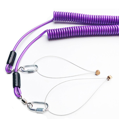 Purple Nylon Retractable Tool Lanyard Plastic Covered With Aviation Aluminum Hook