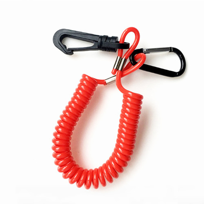 TPU 1.8M Extending Key Coil Chain Red Plastic Carabiner Clip On 3.0MM cord