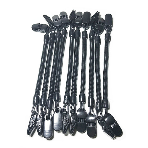 Black Flexible Coiled Lanyard Cord Double Plastic Alligator Clips