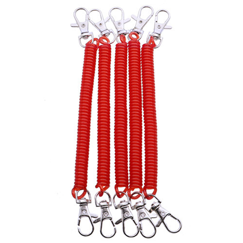 Translucent Red Plastic Spiral Coils Rope With Snap Hooks Extend 1M