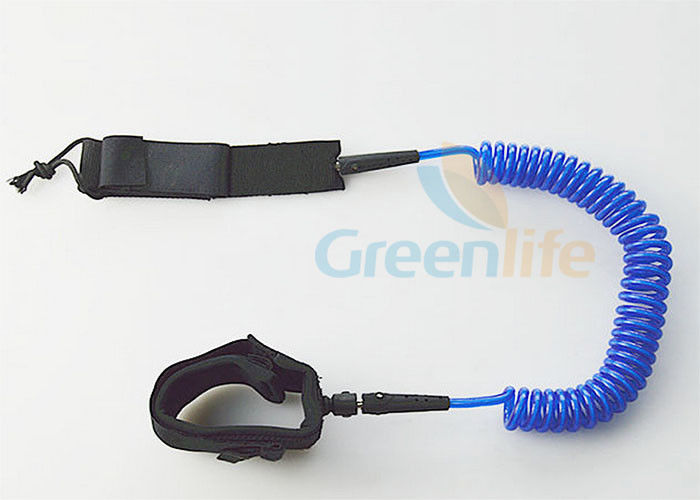 Safety Felxible Blue Coiled SUP Leash With Webbing Strap /  Band