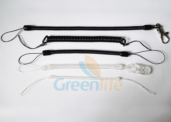 Black / Clear Coiled Key Lanyard Custom Length Spiral Elastic Key Cords