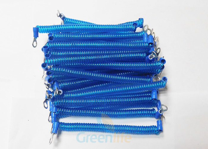 Terminal Ends PU Coiled Security Cable Blue Lanyard Light Weight 1.4 Metre