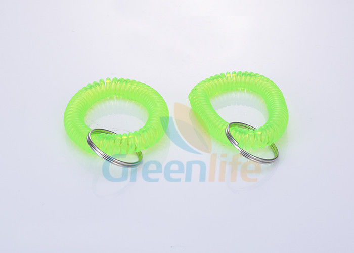 Fluorescence Green Wrist Coil Key Holder , Flat Weld Coil Wristband Keychain
