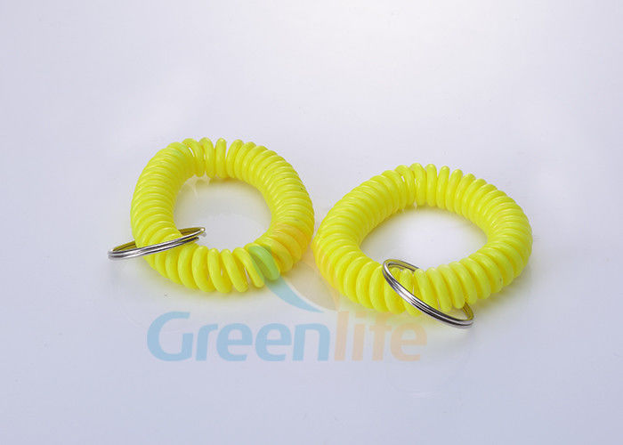 Bright Yellow Flexbile Plastic Spiral Cord Bracelet Keychain ID Chian 12 CM