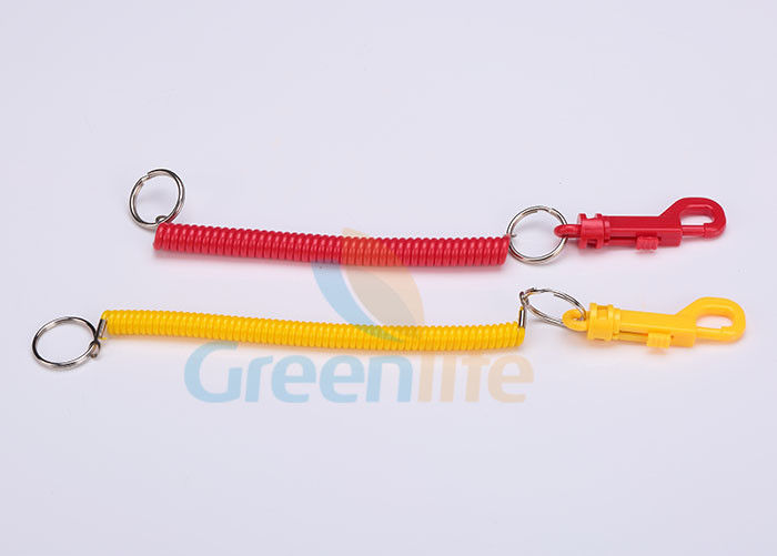 EVA Material Red Yellow Coil Keychain With Clip , Swivel Spring Stretchy Key Chains