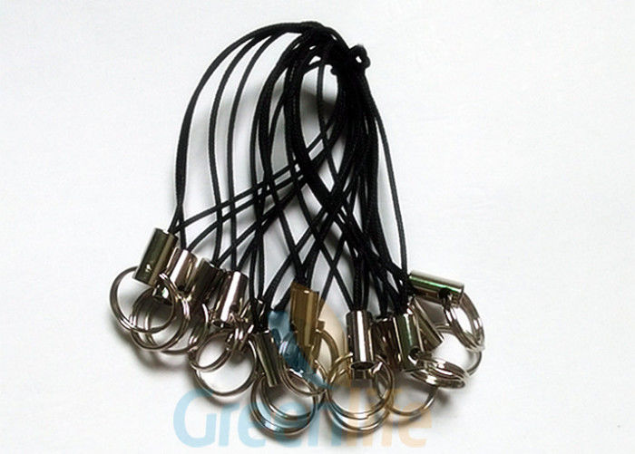 Durable Lanyard Accessories Black Nylon Phone String Loop With Small Split Ring Holder