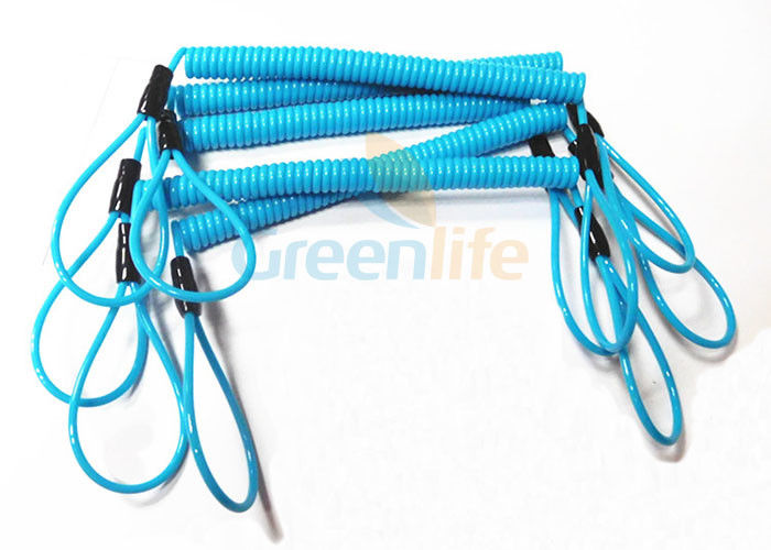 Blue Coil Tool Lanyard Elasticated Spring Tool Tether With Double Loop Ends