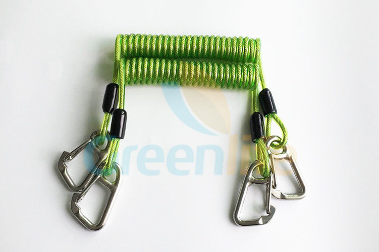 Custom  Plastic Coil Lanyard Green Rubber Costed For Fishing Gears / Cell Phone