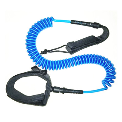 Safety Felxible Blue Coiled SUP Leash With Webbing Strap /  Band