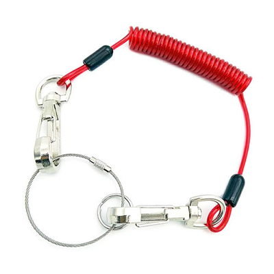 Red Expandable Steel Wire Coil Tool Lanyard For Safety At Height 1.5mm