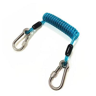 Reinforced Clear Blue Plastic Coil Lanyard With Stainless Steel Clips