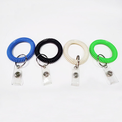 Solid Colored Stretchable Plastic Bracelet Wrist Coil With Key Ring