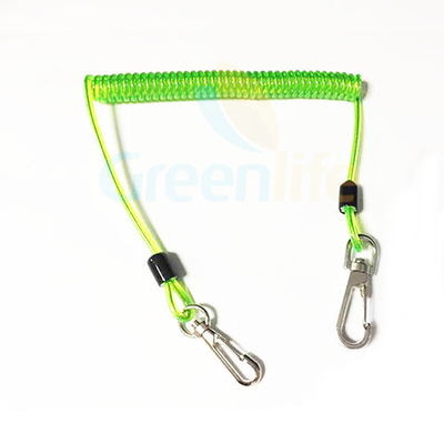 Transparent Green Plastic Coil Lanyard Safety Tool Coiled Tethers With Wire Inside