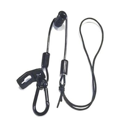 3CM Black Short Spiral Safety Tether Lanyard With Carabiner And String Loop
