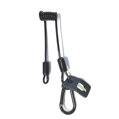 3CM Black Short Spiral Safety Tether Lanyard With Carabiner And String Loop