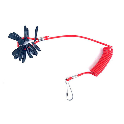 Motorboat Accessory Engine Kill Red Coiled Rope With Keys / J-Hook