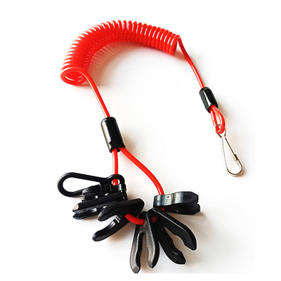 Motorboat Accessory Engine Kill Red Coiled Rope With Keys / J-Hook
