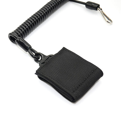 Black Tactical Coiled Pistol Lanyard With Nylon Web And Snap Hook