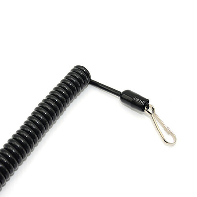 Black Tactical Coiled Pistol Lanyard With Nylon Web And Snap Hook