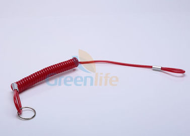 Custom Size Red Plastic Coil Lanyard Leash Swiveling Loop With Metal Crimp