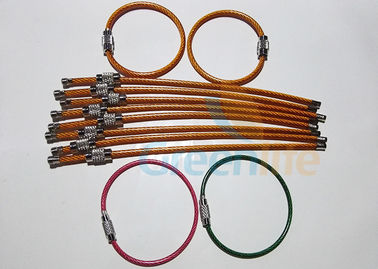 Stainless Steel Wire Lanyard Accessories Colored PU Coated Wrist Band With Lock Loop