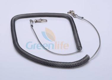 Expandable Gray Fishing Rod Lanyard Coil Safety Strap With Two Ends Metal Hook