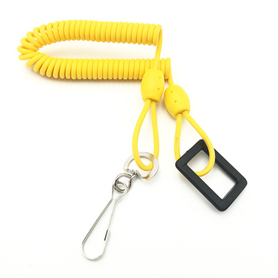 Bright Solid Yellow Elastic Coiled Tether With Metal Hook &amp; Rectangle Plastic Buckle