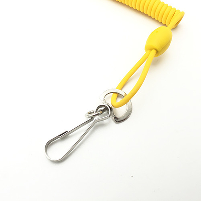 Bright Solid Yellow Elastic Coiled Tether With Metal Hook &amp; Rectangle Plastic Buckle