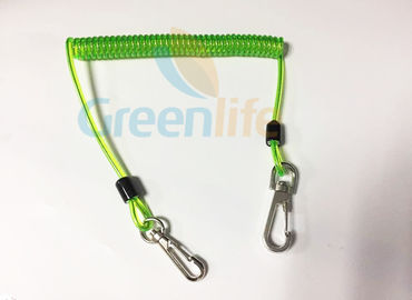 Transparent Green Plastic Coil Lanyard Safety Tool Coiled Tethers With Wire Inside