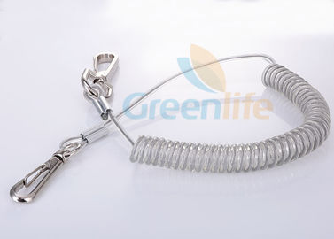Stainless Steel Wire Core Safety Tool Coil Tether Lanyard With Heavy Hooks