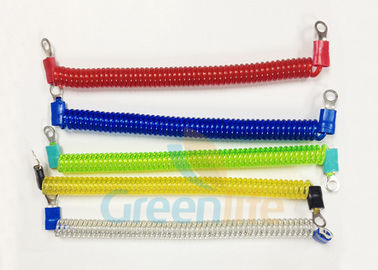 Coloured Steel Wire Retractable Coil Cord With Eyelet Terminals / Protectors
