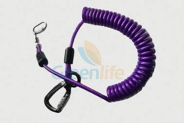 Purple Nylon Retractable Tool Lanyard Plastic Covered With Aviation Aluminum Hook