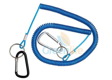 8 Meter Fishing Rod Lanyard Aluminum Carabiner Blue Flexible Fishing Safety Line Coiled Spring Rope