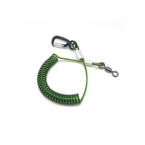 Elastic Clear Green PU Black Core Spring Tool Lanyard With Karabiner For Working At Height